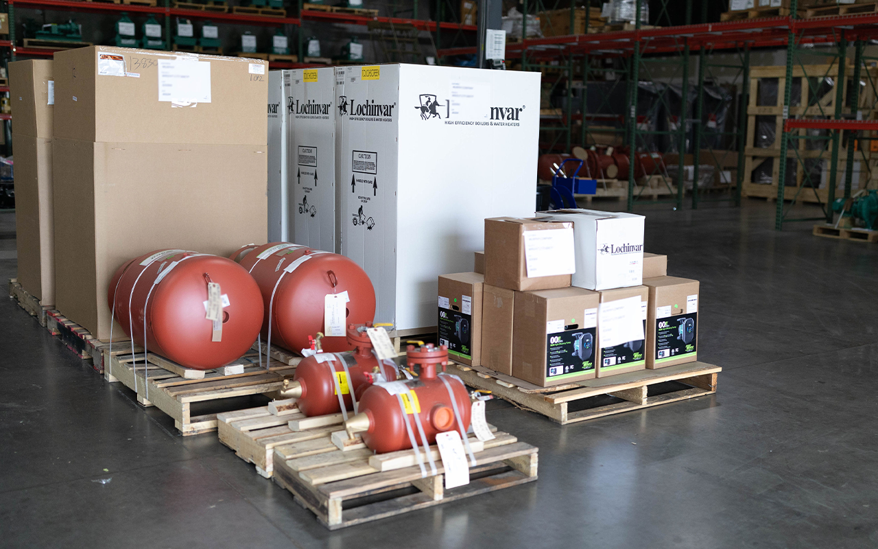 Pumps and Boilers in the Behrmann Company warehouse